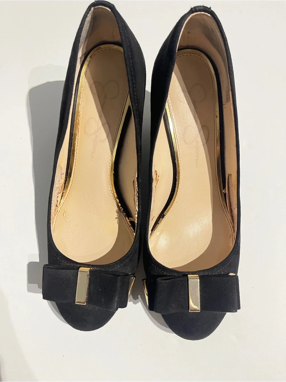 Jessica Simpson Black Suede Bow Wedge Pumps